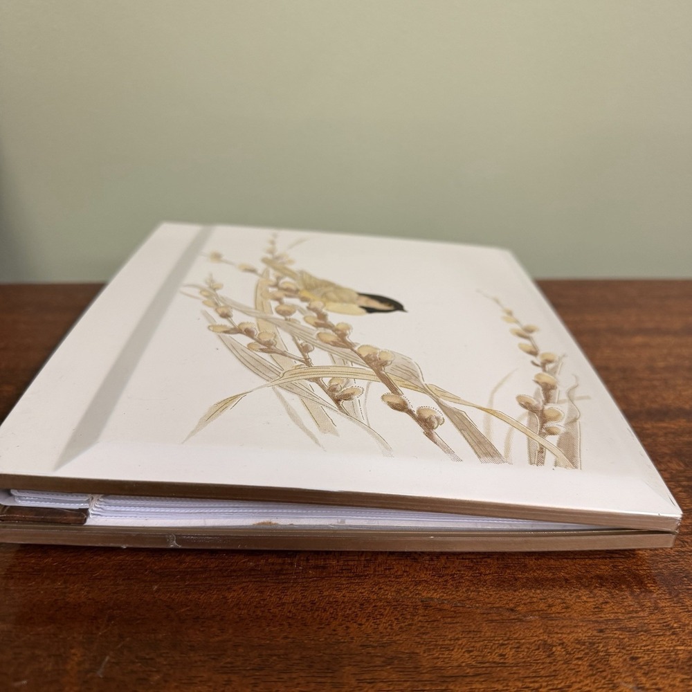 Vintage Otagiri Japan Lacquerware Bird Photo Album Book White Ivory Chickadee - Picture 3 of 13